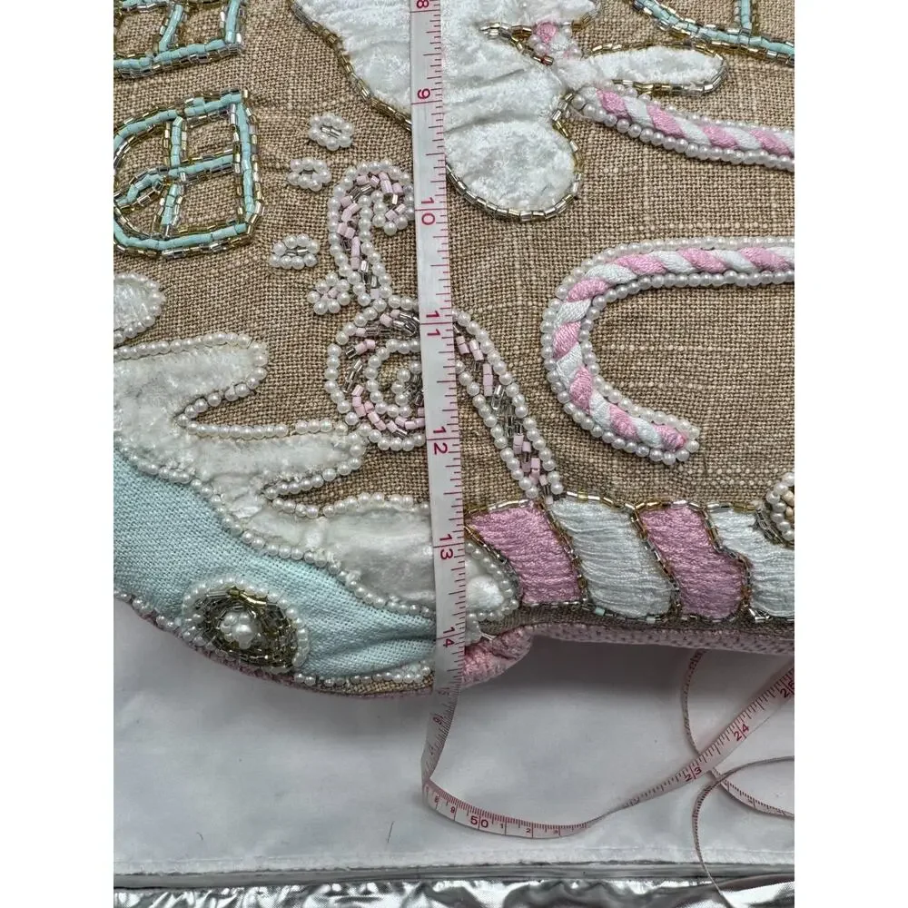Sugar Plum Dreams Christmas Holiday Throw Pillow Pastel Beaded Bling Beads NWT